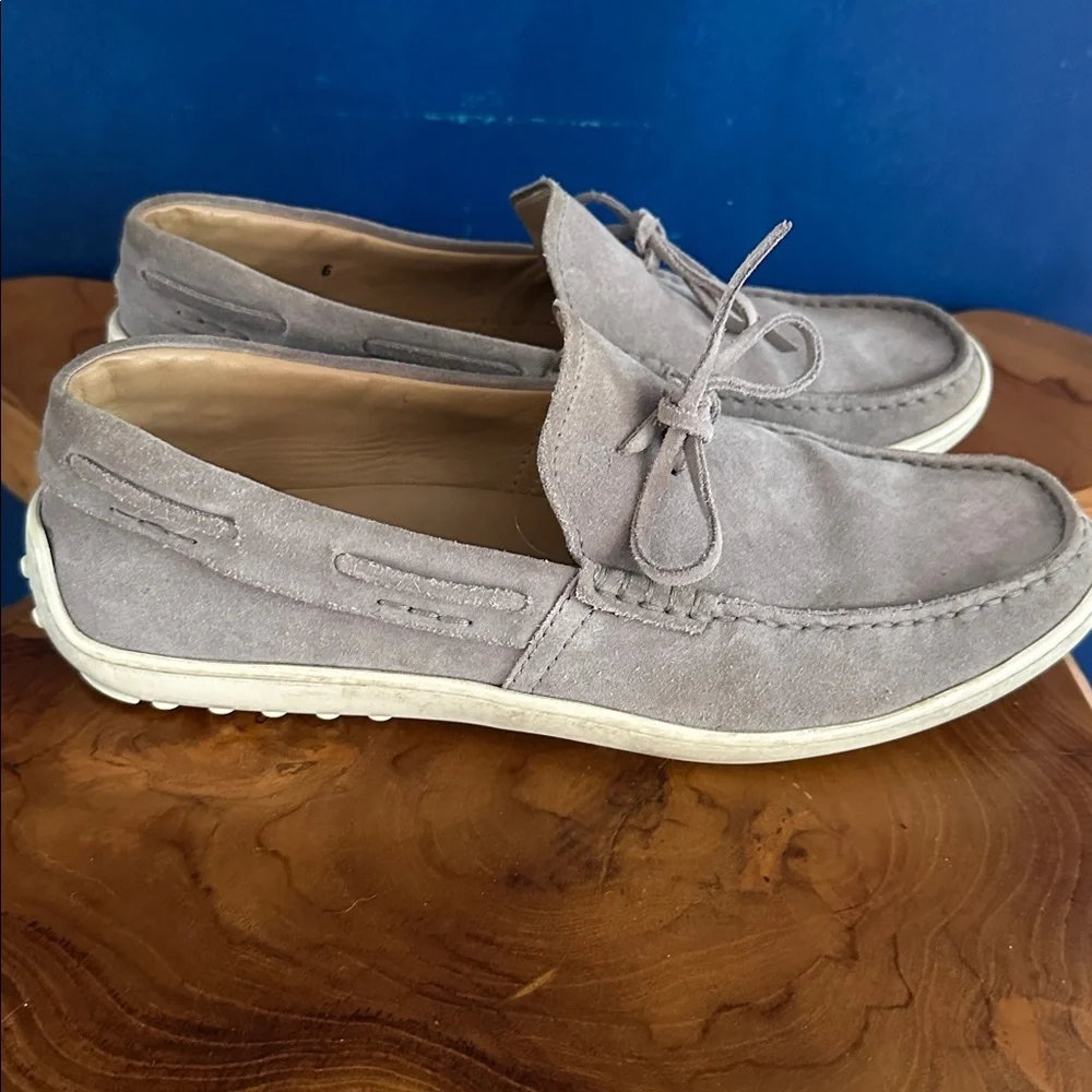 Men’s TOD’S Laccetto Loafers Grey Suede Genuine Leather Shoes Size 6